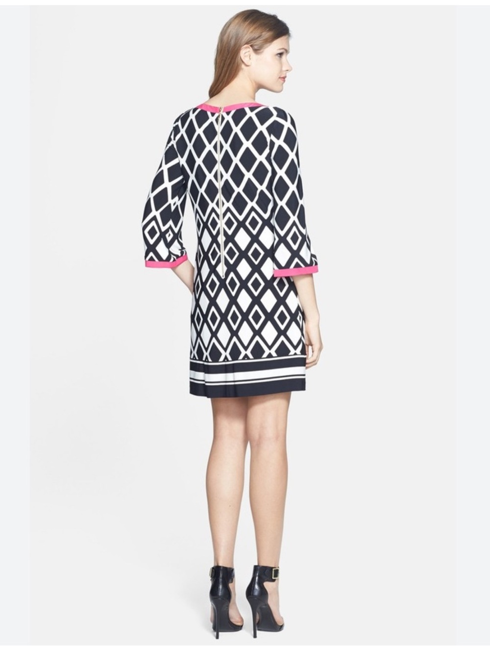Eliza J. Black/White/Pink Geometric Print Shift Dress Size 10 - Picture 2 of 7